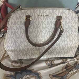 Michael Kors Signature White and Brown Satchel